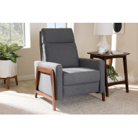 Baxton Studio 1706-Gray Halstein Mid-century Modern Grey Fabric Upholstered Lounge Chair